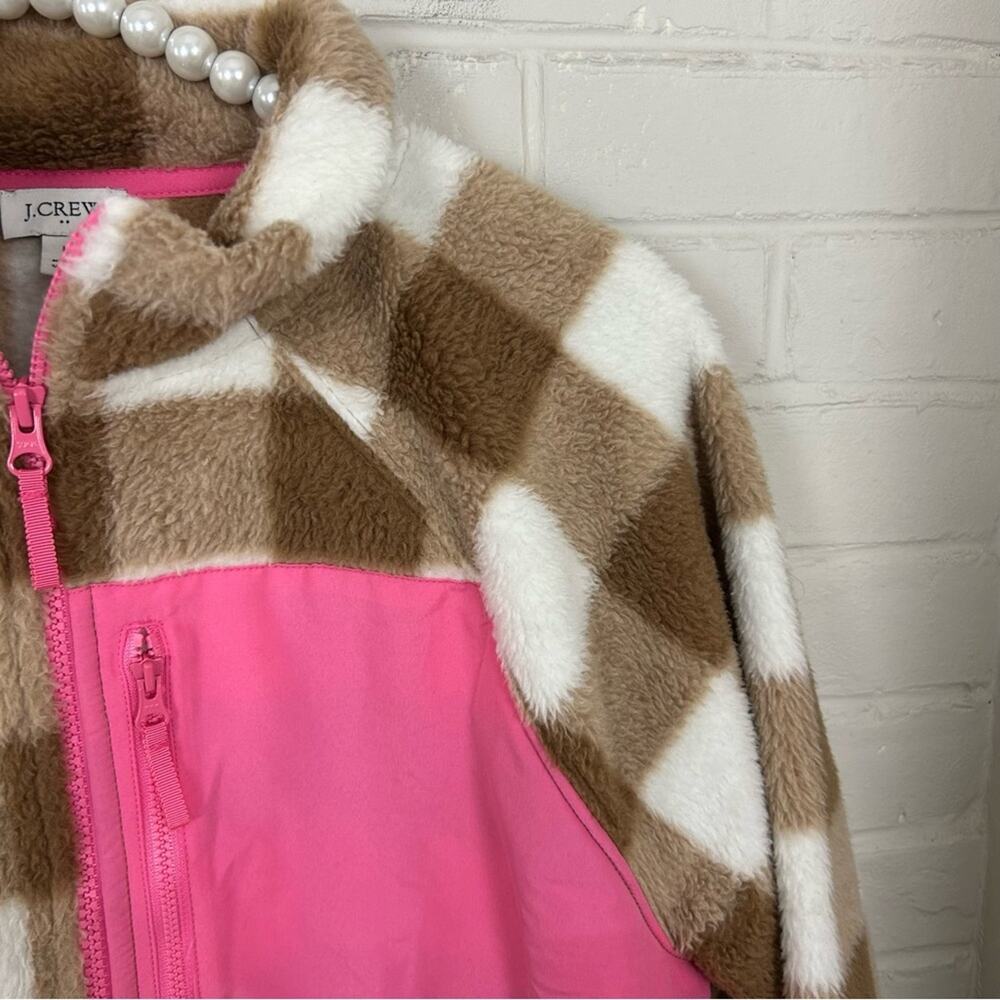 J.Crew Tan & White Check Plaid Fleece Zip Up Jacket Size M - Picture 8 of 13